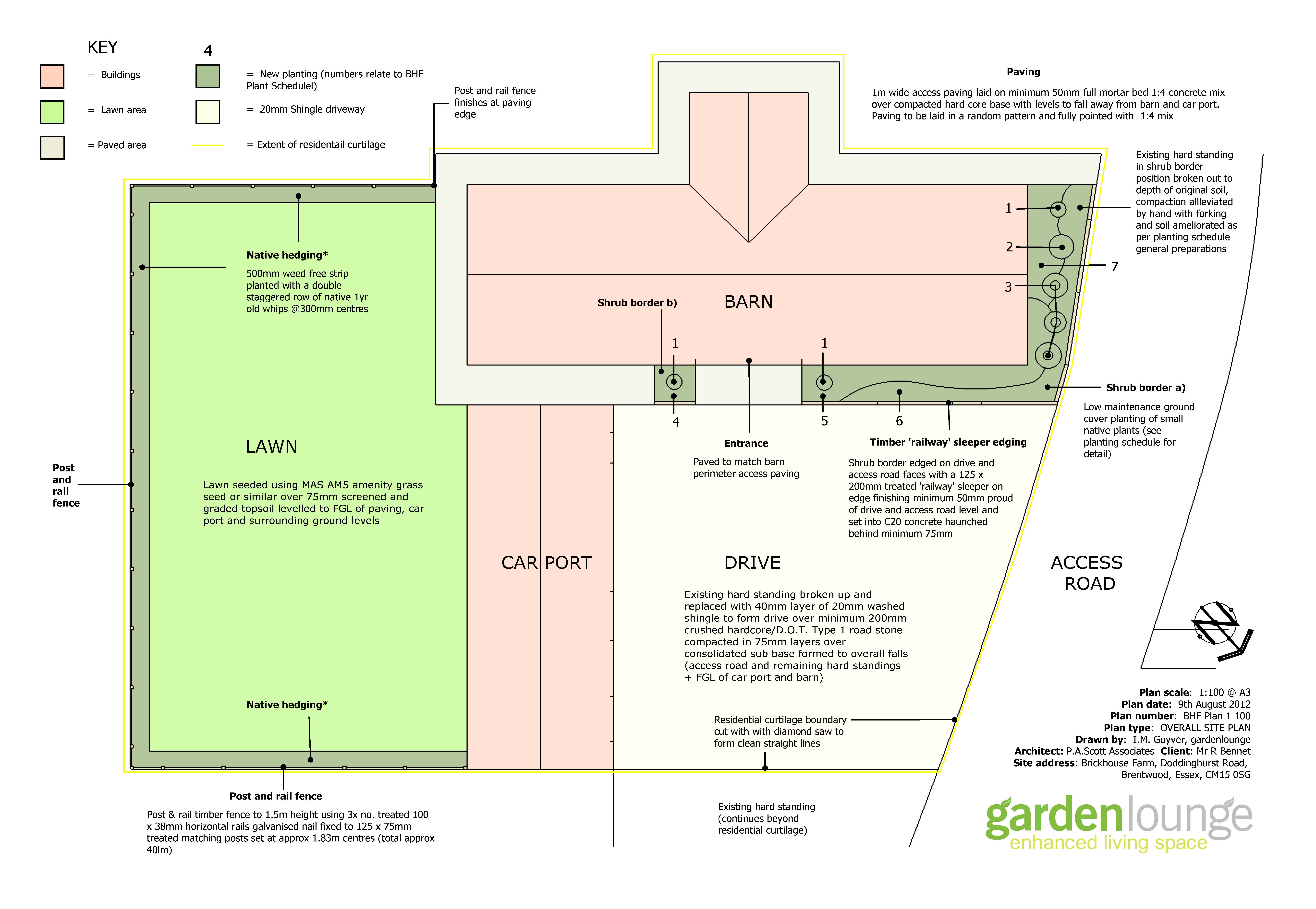 Plan view of a newbuld landscape deisgn scheme